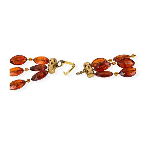Multi Strand Necklace Long Faux Amber Plastic Beads Translucent Marquise Vintage - Picture 7 of 8